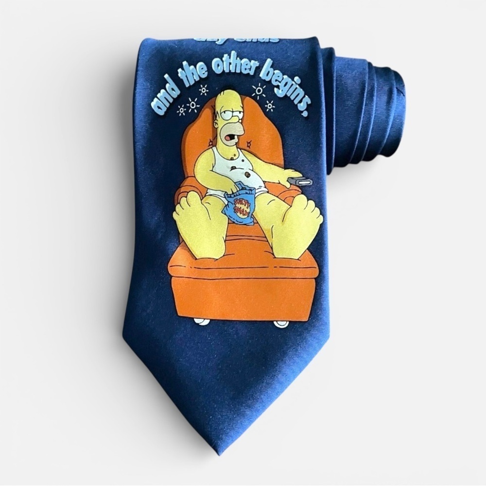The Simpsons Vintage Y2K Briefly Stated Mens Silk Necktie Navy Homer Simpson Tie
